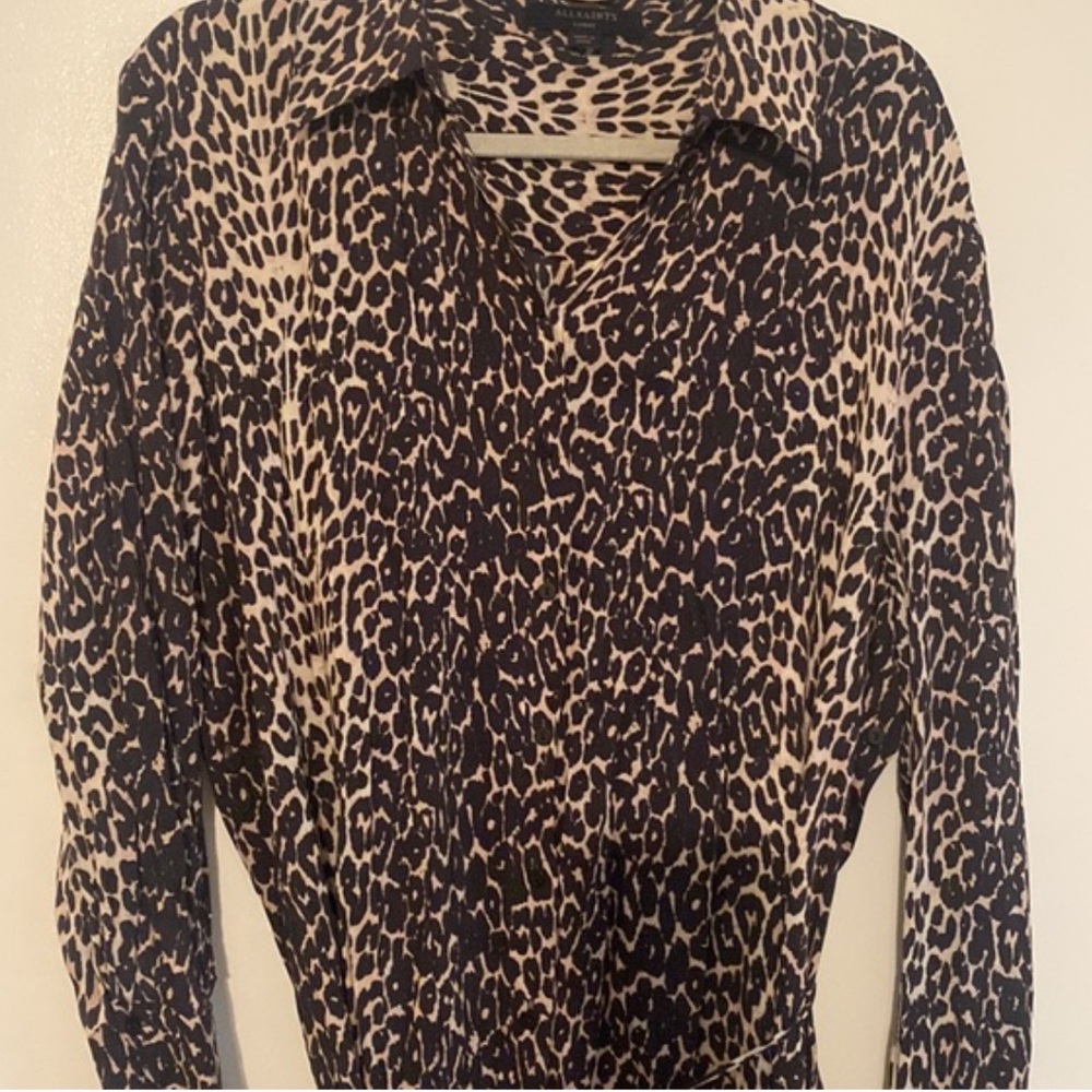 All saints leopard midi dress long sleeve - Picture 6 of 14